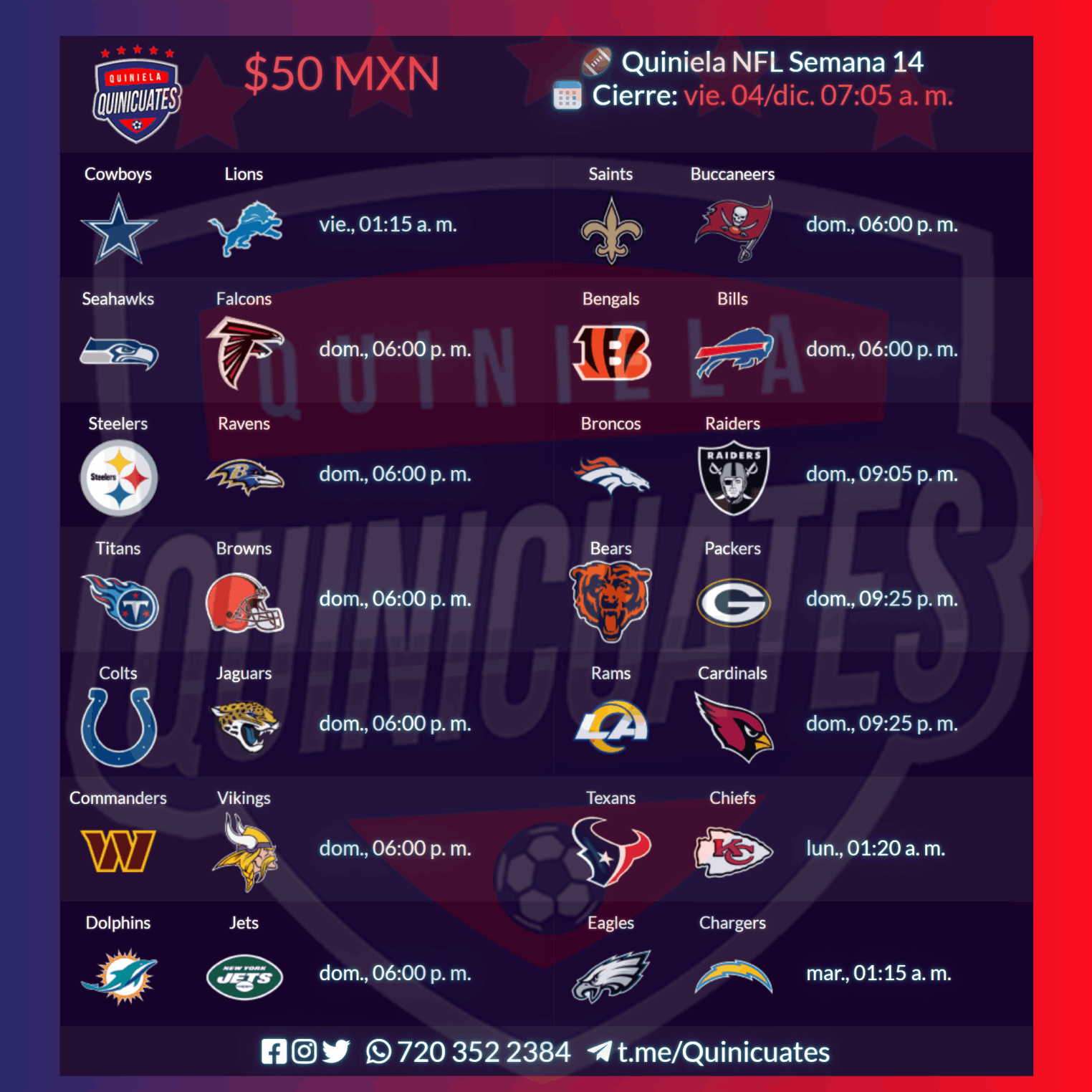 Quiniela NFL Semana 14